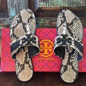 Tory Burch Snake Print Sandals with Black Accents